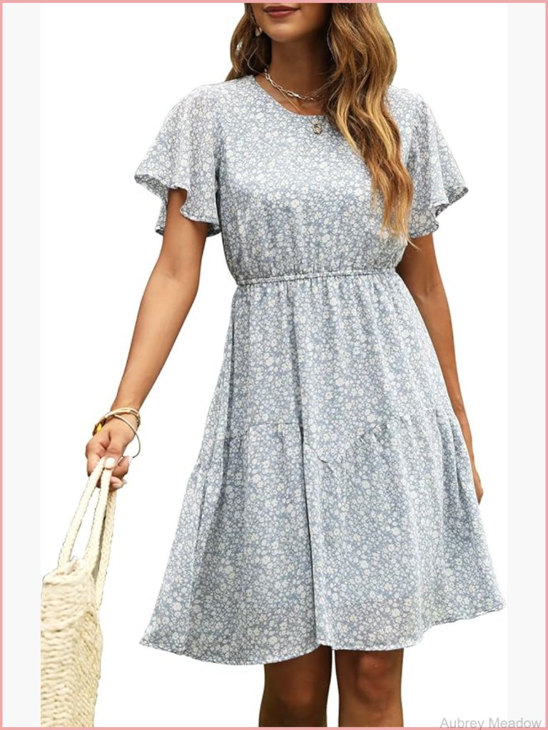 Women's Chiffon Floral Flutter Sleeve Skater Dress